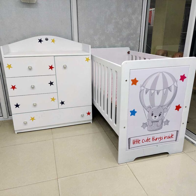 Mdf Baby Cot With Chest Of Drawers