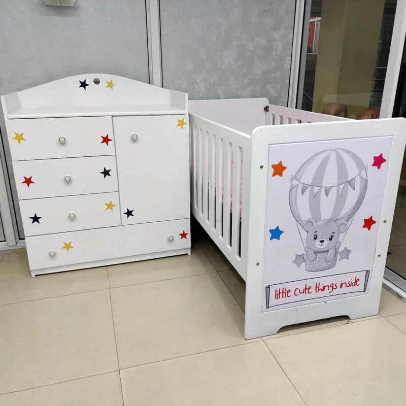 MDF Baby Cot With Chest of Drawers