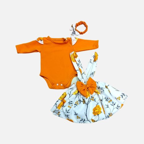 Orange floral suspender dress