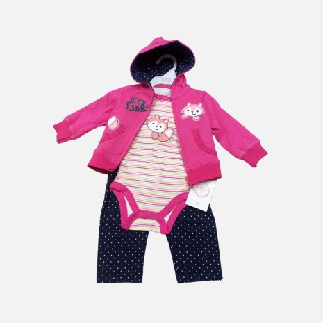 Pink and black 3- piece hooded set