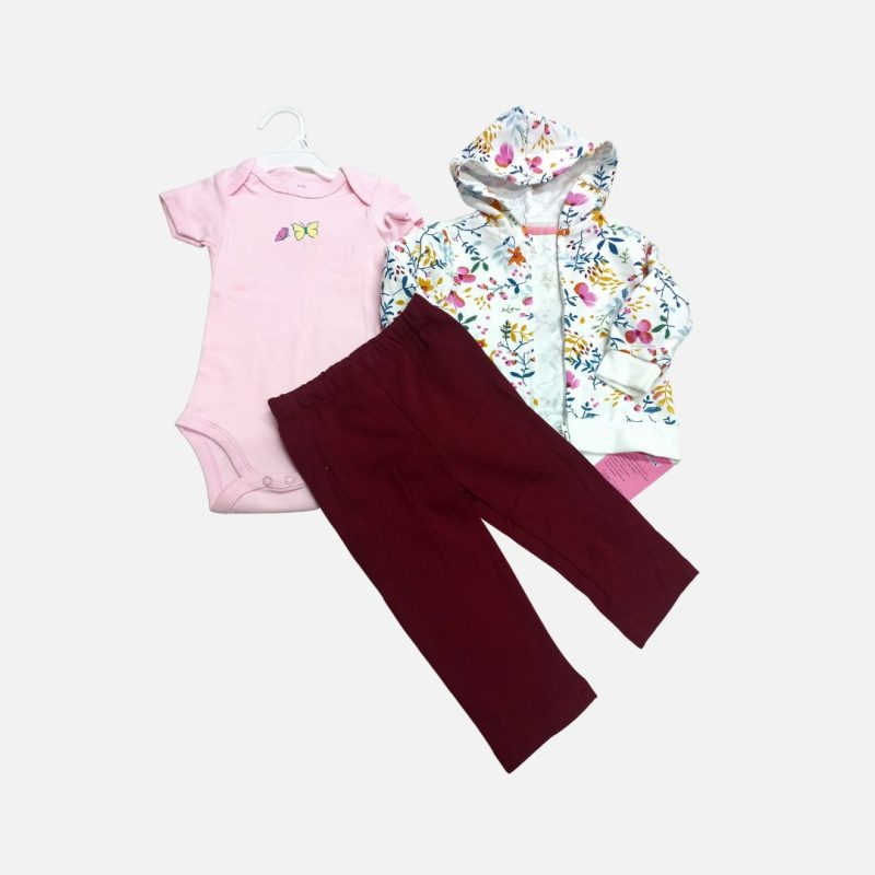 pink and maroon 3- piece hooded set