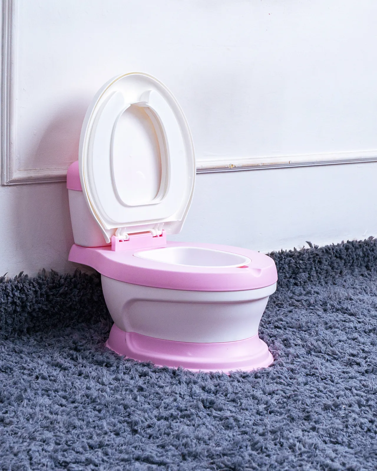 Toilet-Like Potty Trainer 10 Pink Toilet-Like Potty Trainer With The Lid Down. Perfect For Quick And Easy Potty Training.
