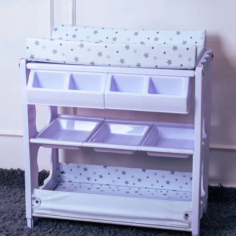 Full view of the ergonomic Adjustable Baby Bath on its stand, highlighting the no-bend feature from Zawadi Baby Shop.