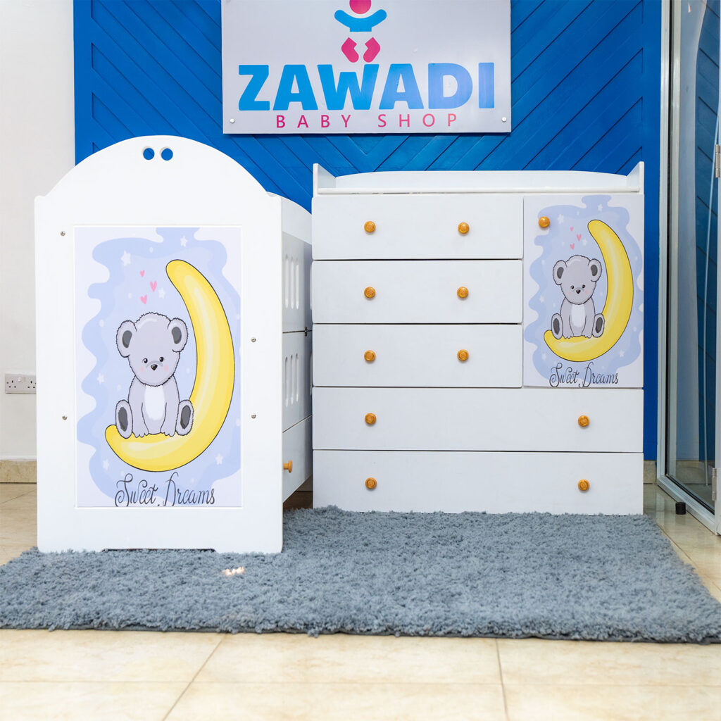MDF Cot With Mattress and Chest of Drawers