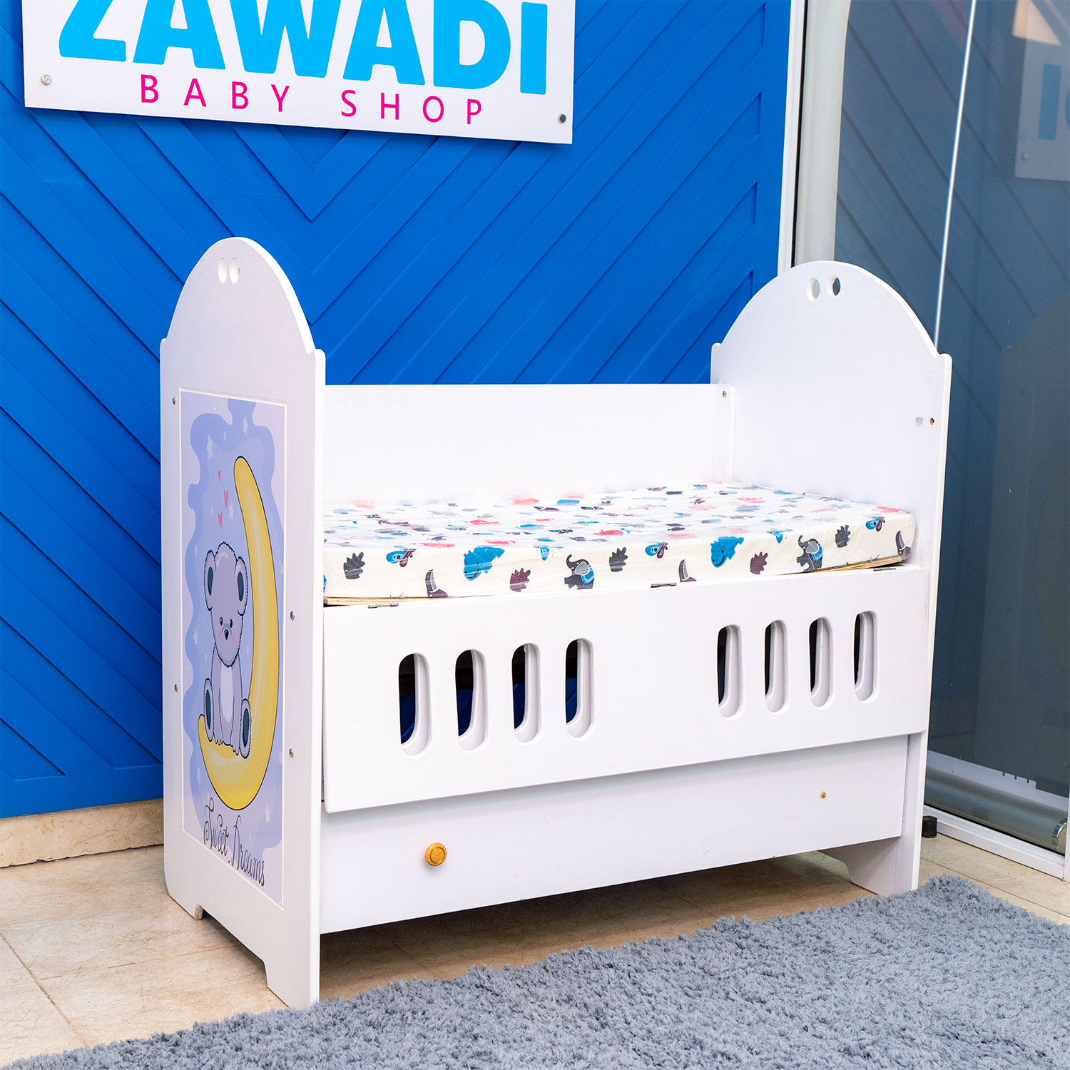 MDF Baby Cot With Mattress Zawadi Babyshop