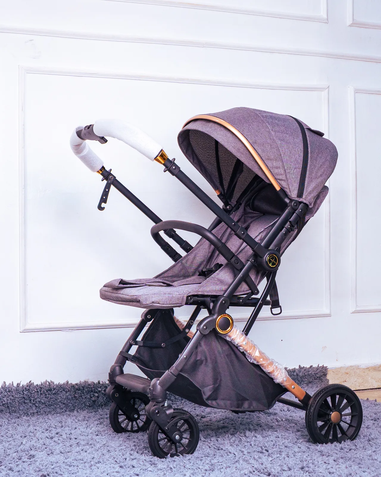 Foldable Baby Stroller For Travel 7 Foldable Stroller With The Seat Fully Reclined, Highlighting Comfort And Adjustability Features.
