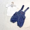 Dungaree Set For Kids 3 Girls’ Denim Dungaree Set With Floral And Teddy Bear Embroidery, Paired With A White T-Shirt – Comfortable And Cute Outfit For Kids.
