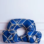 Blue geometric 3 in 1 nursing pillow set for breastfeeding, tummy time, and sitting support.