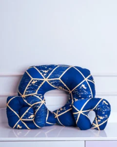 Blue geometric 3 in 1 nursing pillow set for breastfeeding, tummy time, and sitting support.