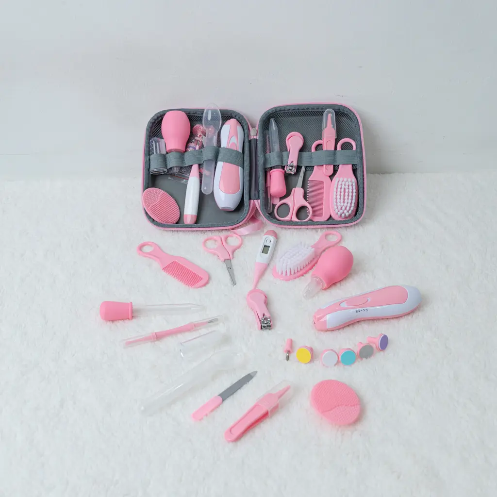 15 Pcs Grooming Kit With Electric Nail Trimmer 2 Pink 15 Pcs Baby Grooming Kit With Electric Nail Trimmer And Dinosaur Case At Zawadi Baby Shop Nairobi.