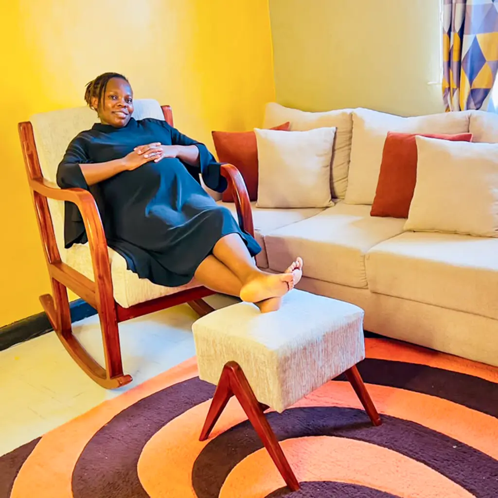 Nursing Rocking Chair With Foot Rest (Solid Mahogany) 2 Solid Mahogany Nursing Rocking Chair With Foot Rest At Zawadi Baby Shop Nairobi.