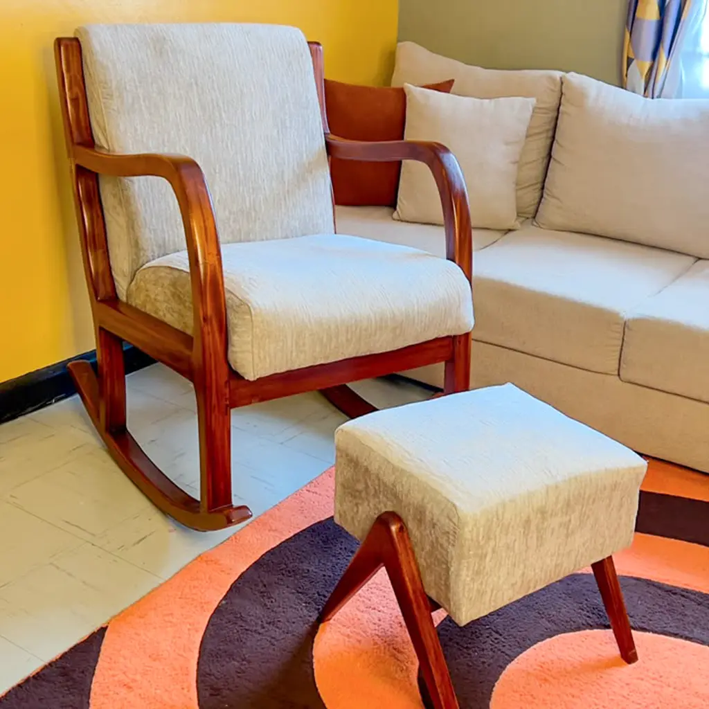 Mahogany nursing rocking chair with foot rest (photo 3) at Zawadi Baby Shop Nairobi.
