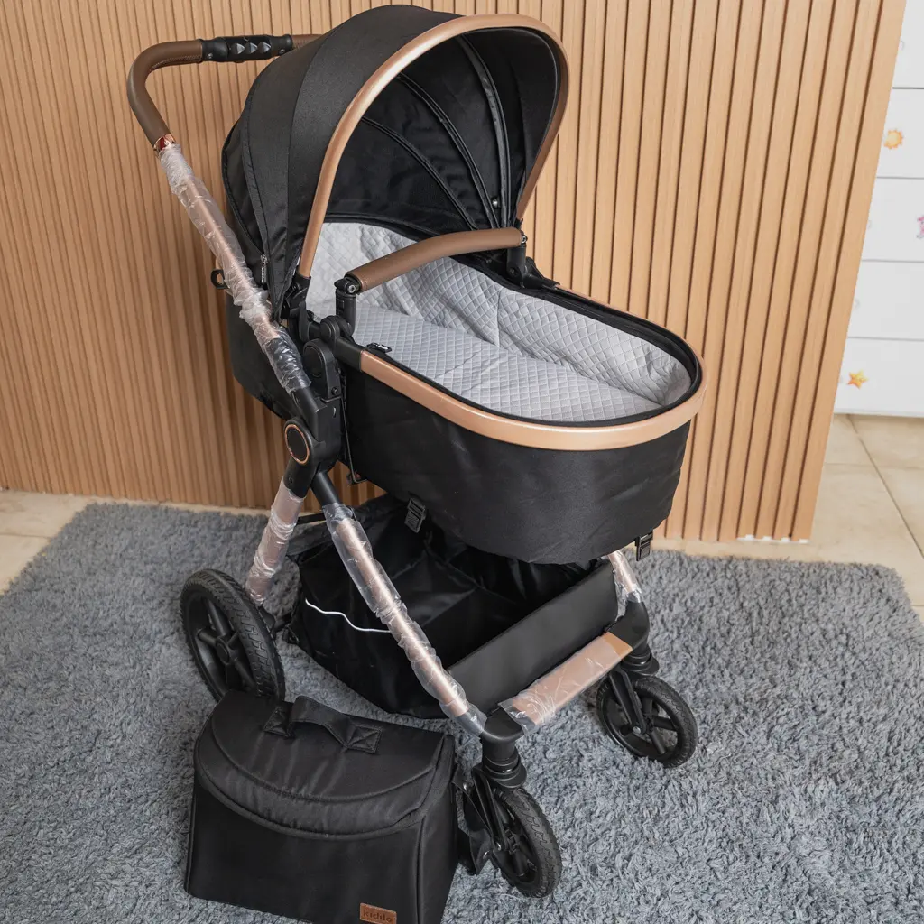 2-In-1 Baby Stroller And Bassinet With Matching Bag 3 Open Bassinet Showing Soft Grey Striped Lining And Canopy (Photo 3) At Zawadi Baby Shop Nairobi.