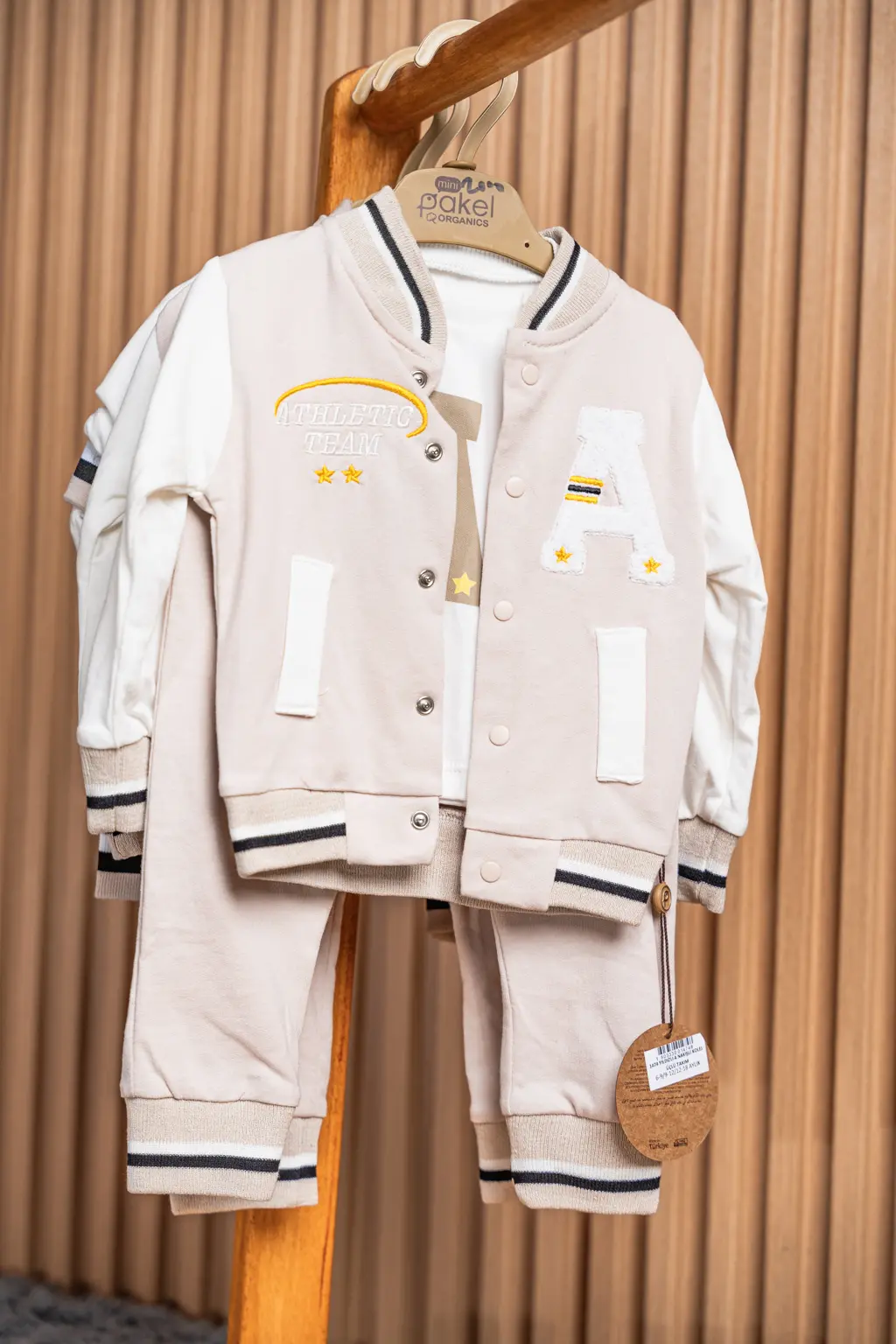 3 Piece Cotton Varsity Set For Baby Boys 6 Cream 3 Piece Cotton Set For Baby Boys (Photo 6) At Zawadi Baby Shop Nairobi.