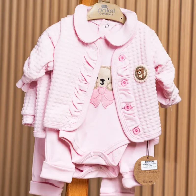 3 Piece Newborn Set With Quilted Cardigan 3 3 Piece Newborn Set With Quilted Cardigan
