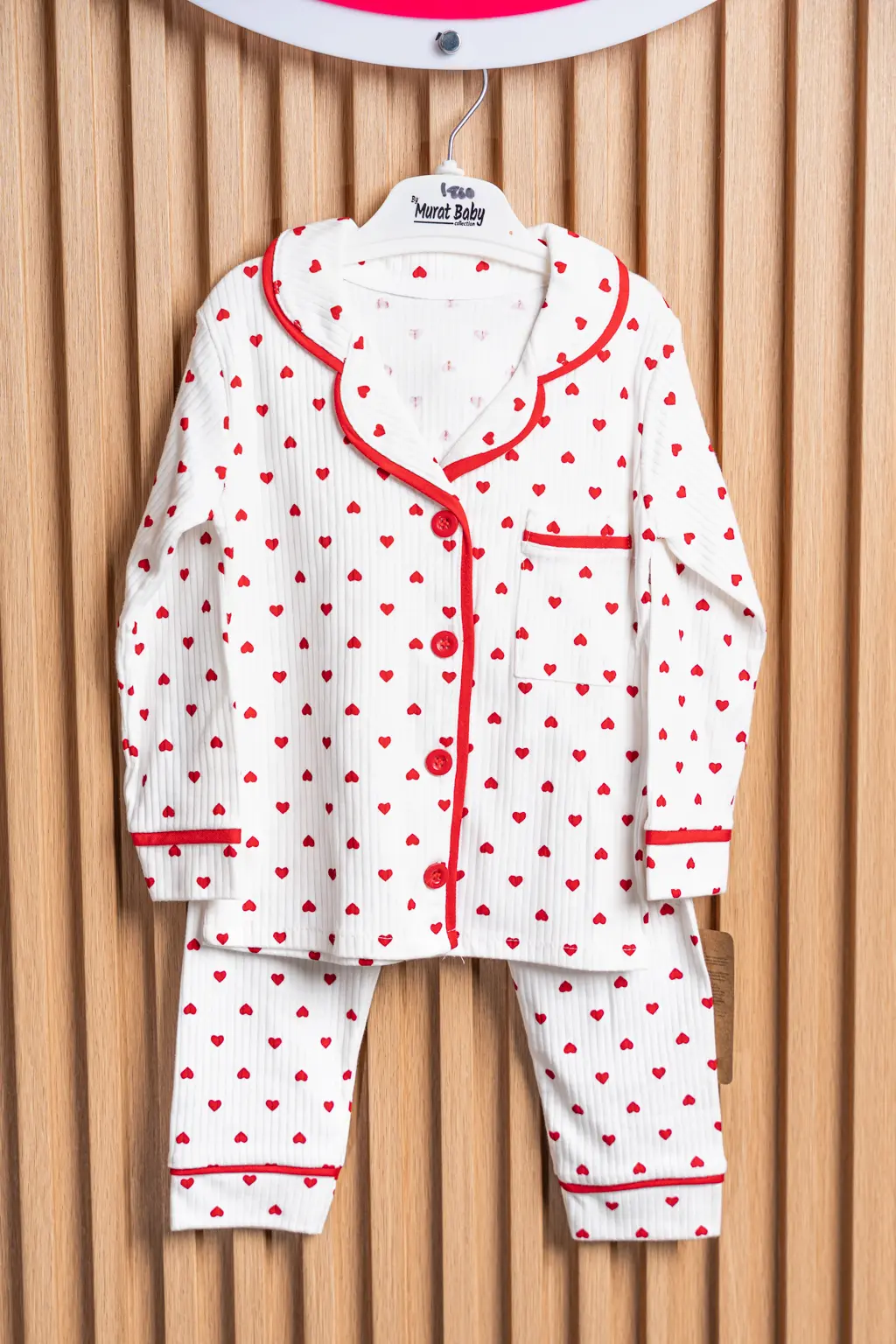Toddler Pyjamas, 1 To 4 Years 1 Cream Toddler Pyjamas With Red Heart Print And Piping At Zawadi Baby Shop Nairobi.