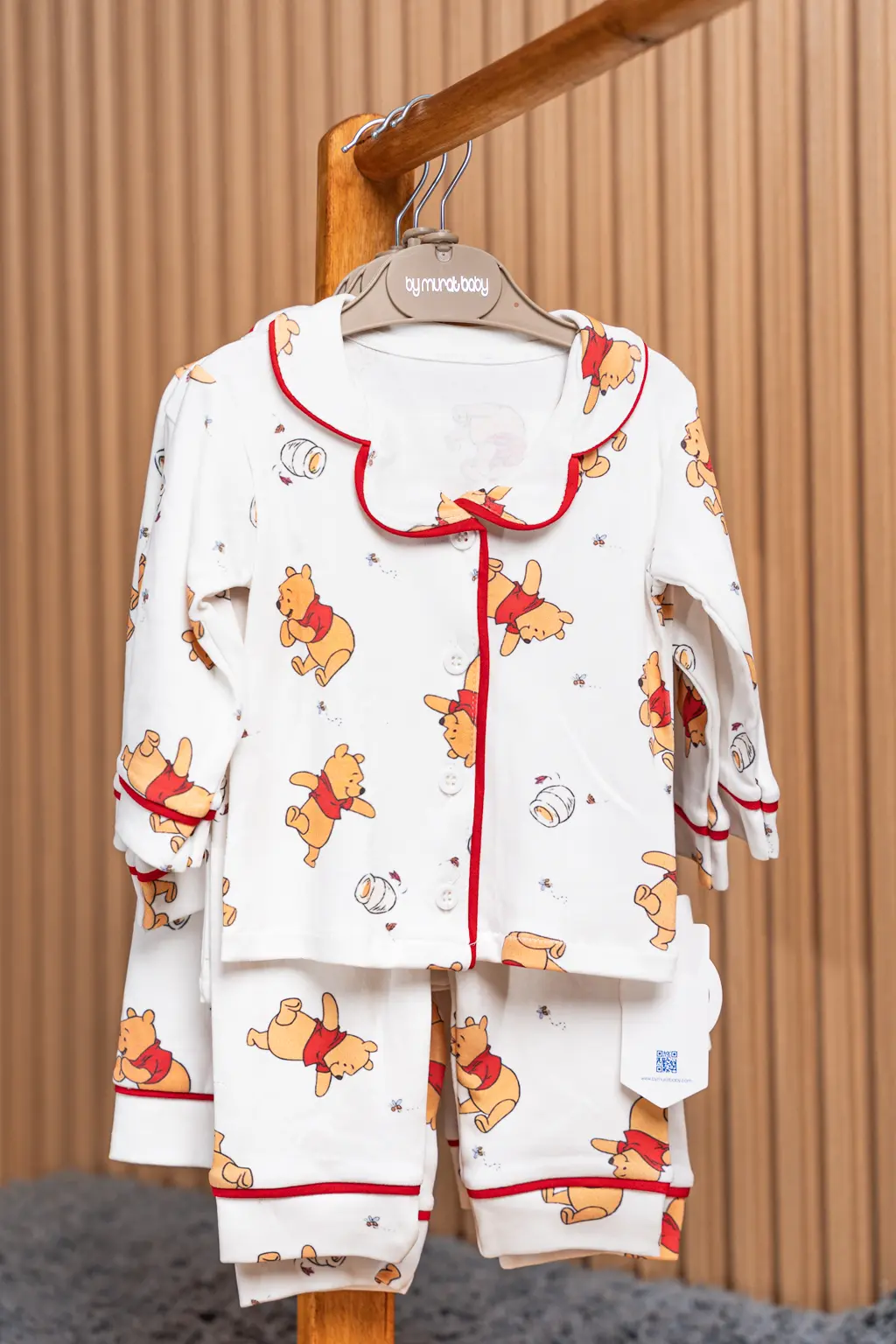 Baby Pyjamas With Bear Print, 9 To 24 Months 1 Cream Baby Pyjamas With Bear Print And Red Piping At Zawadi Baby Shop Nairobi.