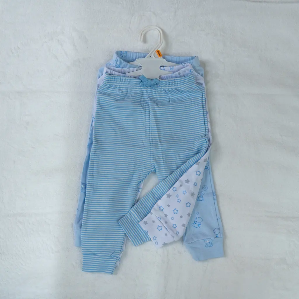 Blue striped cotton baby trousers, set of 3, at Zawadi Baby Shop Nairobi.
