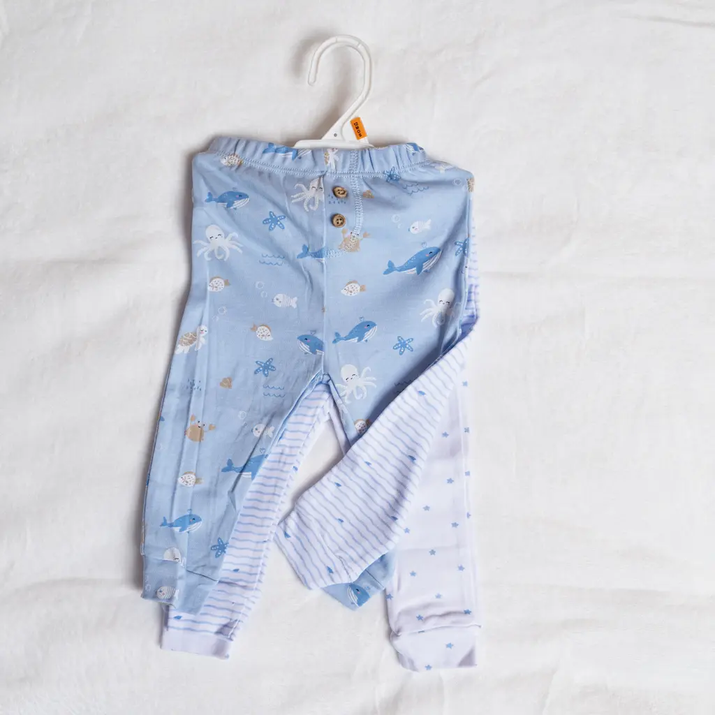 Cotton Baby Trousers - Set Of 3 4 Blue Cotton Baby Trousers With Whale Print (Photo 4) At Zawadi Baby Shop Nairobi.
