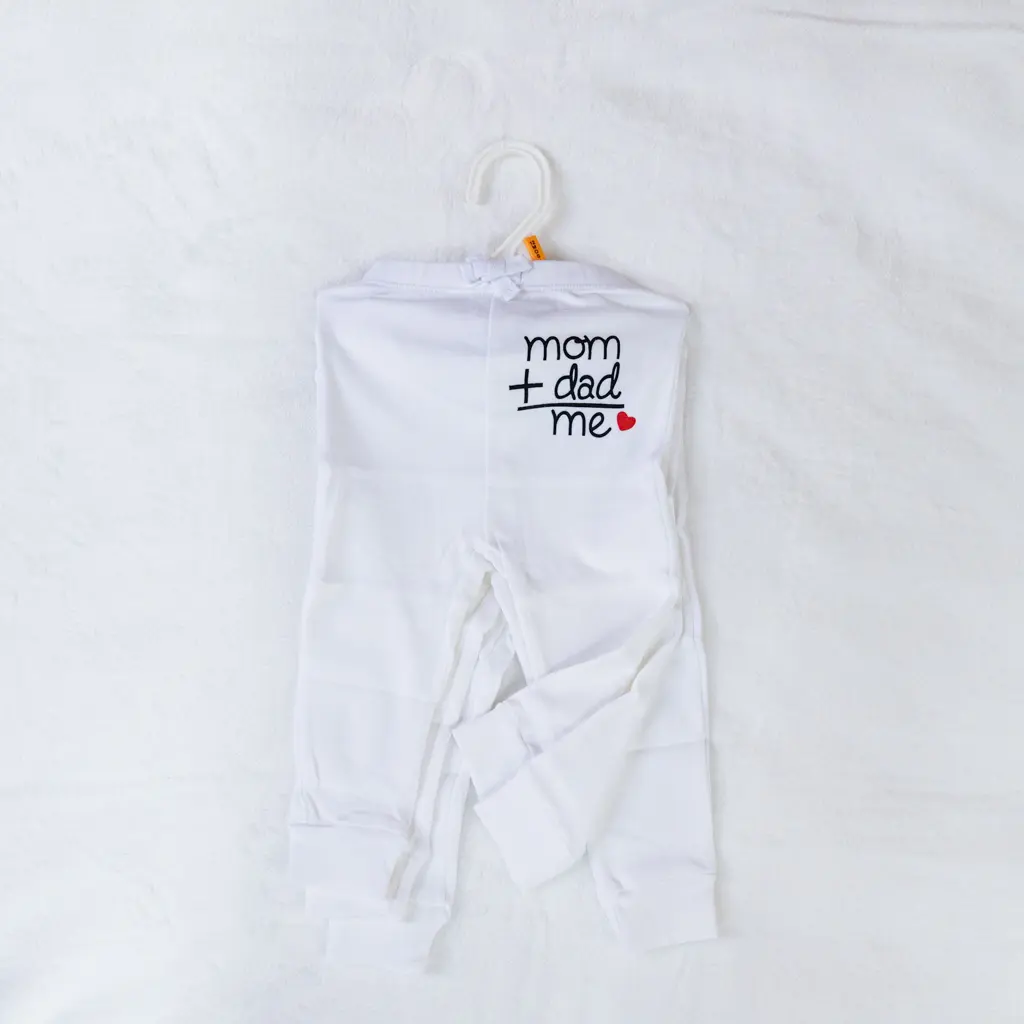 Cotton Baby Trousers - Set Of 3 2 White Cotton Baby Trousers With Mom And Dad Print (Photo 2) At Zawadi Baby Shop Nairobi.