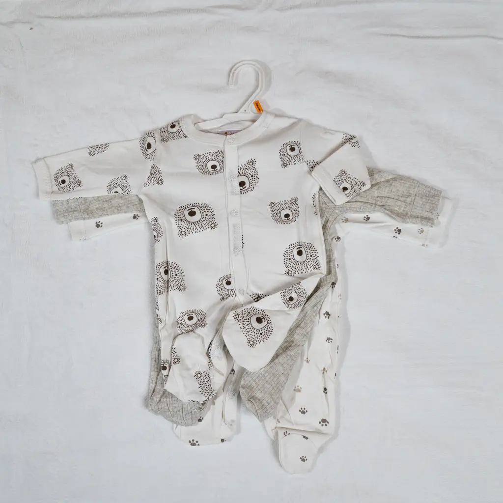 Cotton Rompers 3Pcs Set 2 Cotton Baby Romper Set In White With Bear Print (Photo 2) At Zawadi Baby Shop Nairobi.