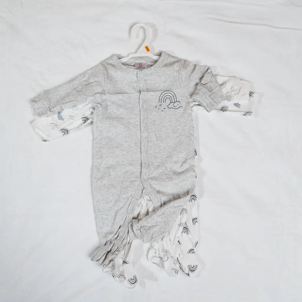 Cotton Rompers 3Pcs Set 3 Grey Cotton Baby Romper Set With Rainbow Motif (Photo 3) At Zawadi Baby Shop Nairobi.