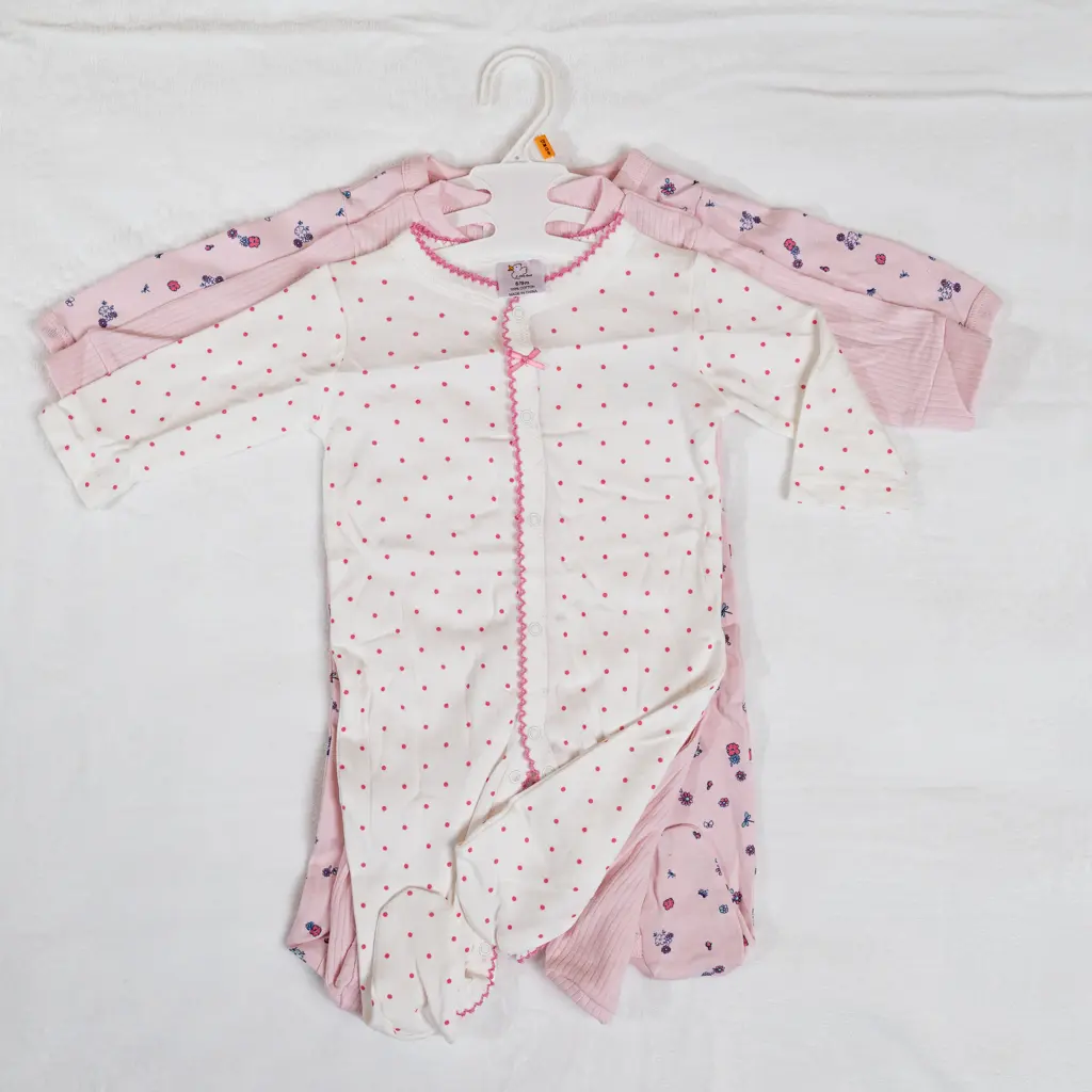 Cotton Rompers 3Pcs Set 4 Pink Cotton Baby Romper Set With Heart And Floral Print (Photo 4) At Zawadi Baby Shop Nairobi.