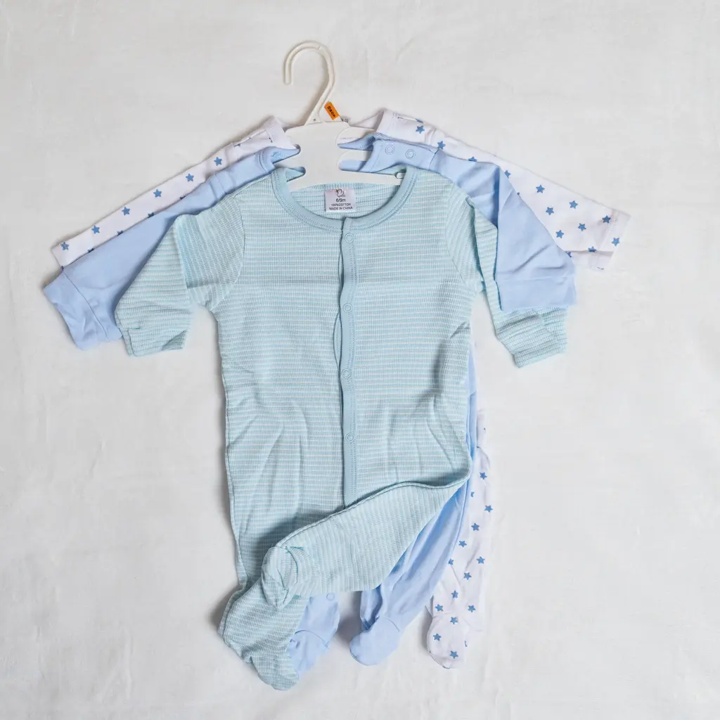 Cotton Rompers 3Pcs Set 5 Blue Cotton Baby Romper Set With Stars And Stripes (Photo 5) At Zawadi Baby Shop Nairobi.