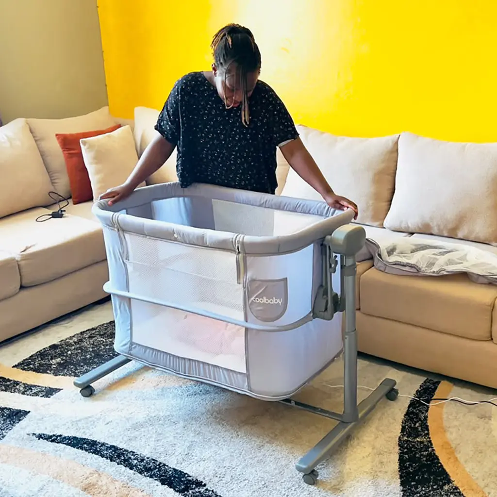Coolbaby 2 In 1 Electric Bassinet 5 2 In 1 Electric Bassinet With The Canopy Off, Showing The Open Sleeping Area, At Zawadi Baby Shop Nairobi.