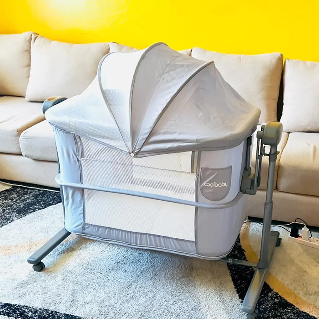 CoolBaby 2 in 1 electric bassinet with the canopy up, at Zawadi Baby Shop Nairobi.